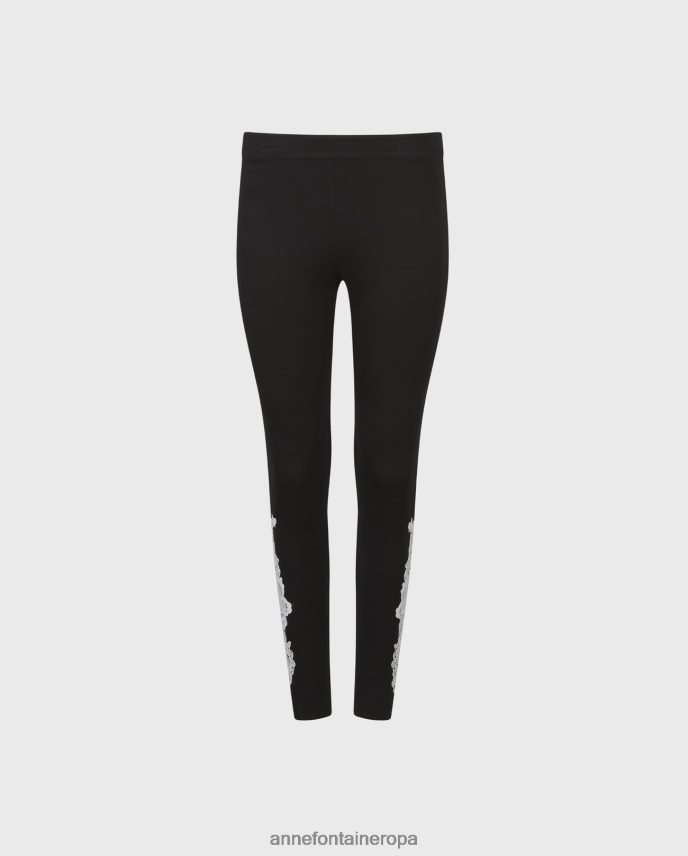 ropa es Anne Fontaine mujer Lucile legging legging de punto con aplique de encaje blanco negro 646LTX363