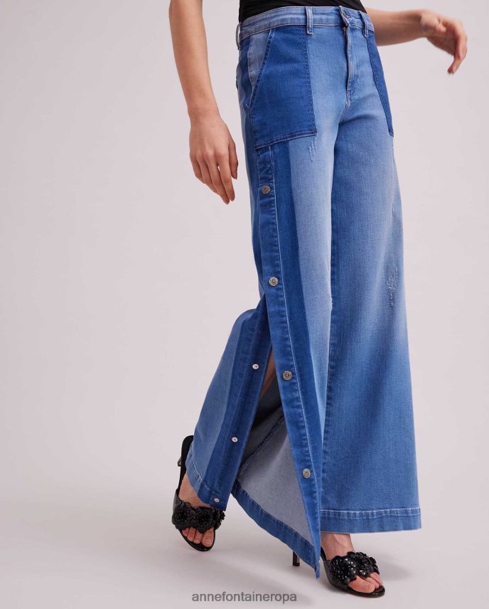 ropa es Anne Fontaine mujer Vaqueros vesly denim de dos tonos con pernera ancha y detalle de botón a presión azul 646LTX326