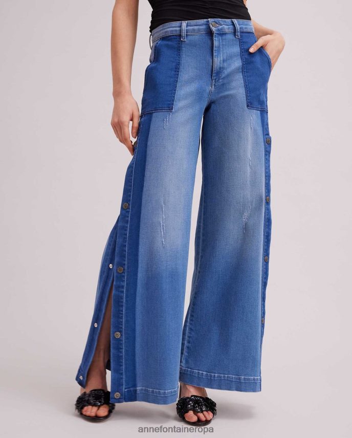 ropa es Anne Fontaine mujer Vaqueros vesly denim de dos tonos con pernera ancha y detalle de botón a presión azul 646LTX326