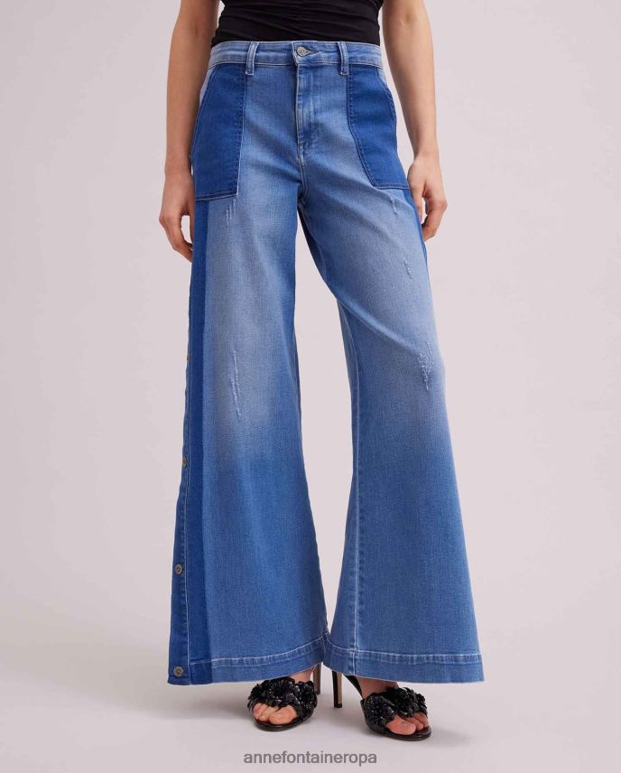 ropa es Anne Fontaine mujer Vaqueros vesly denim de dos tonos con pernera ancha y detalle de botón a presión azul 646LTX326