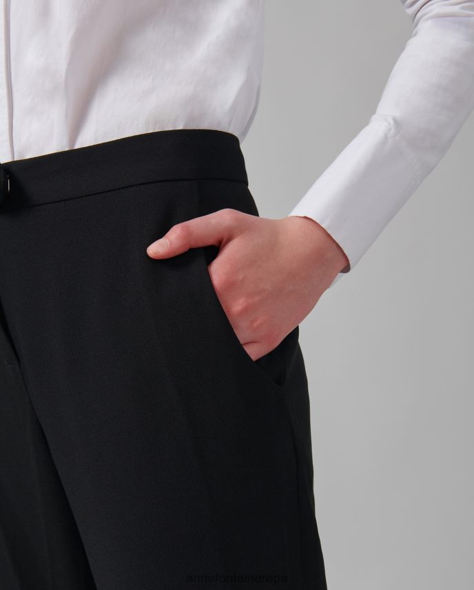 ropa es Anne Fontaine mujer pantalón falasca crepe pantalones hasta el tobillo negro 646LTX360