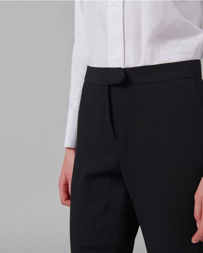 ropa es Anne Fontaine mujer pantalón falasca crepe pantalones hasta el tobillo negro 646LTX360