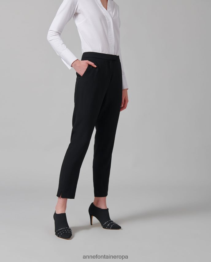 ropa es Anne Fontaine mujer pantalón falasca crepe pantalones hasta el tobillo negro 646LTX360