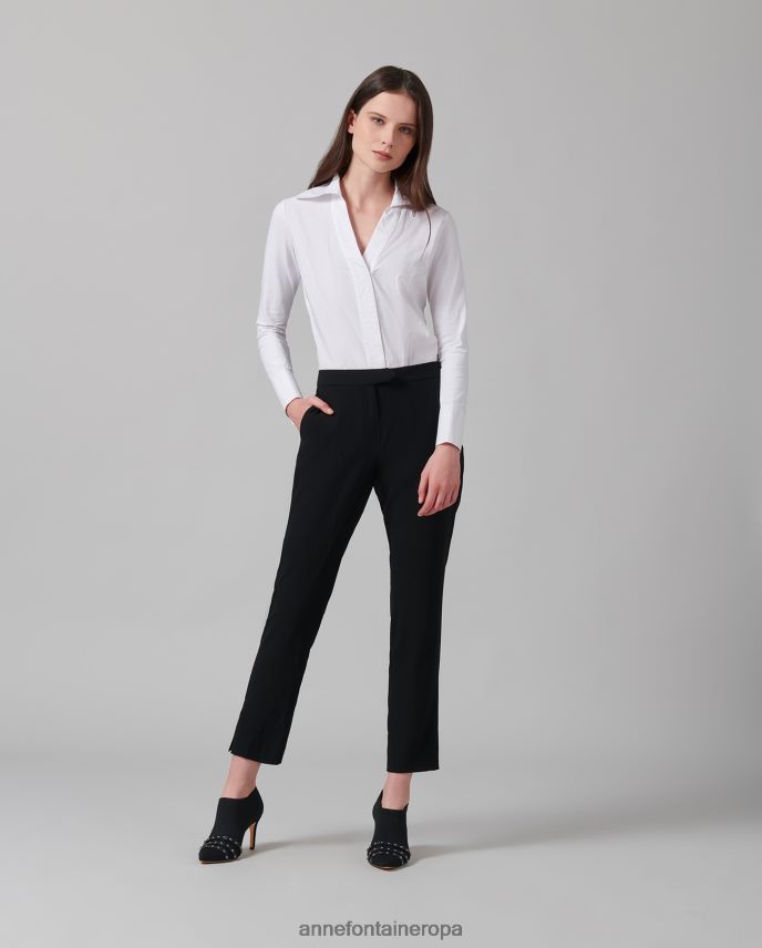 ropa es Anne Fontaine mujer pantalón falasca crepe pantalones hasta el tobillo negro 646LTX360