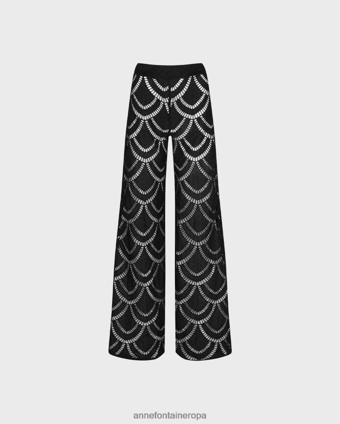 ropa es Anne Fontaine mujer pantalón pagomari pantalones anchos bordados de trabajo abierto de algodón negro 646LTX338