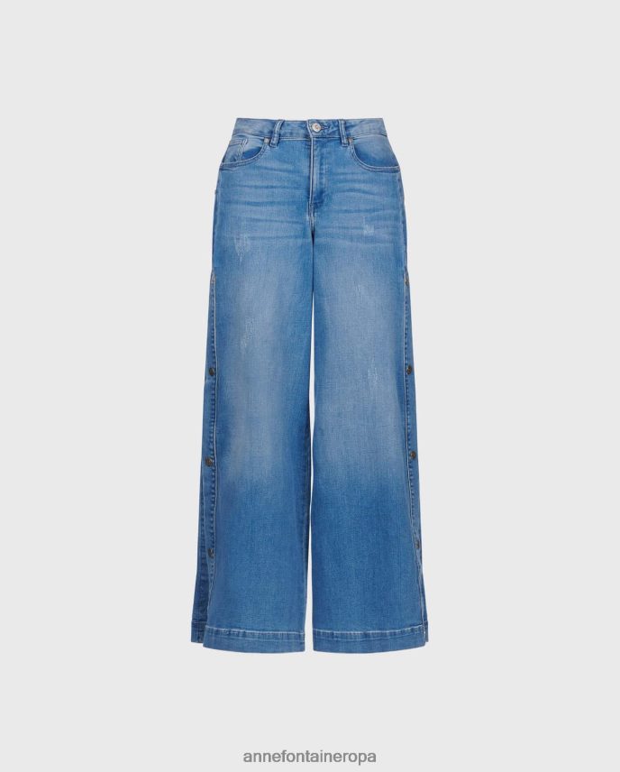 ropa es Anne Fontaine mujer presley denim jean jeans de mezclilla de pernera ancha con broches de metal azul 646LTX327
