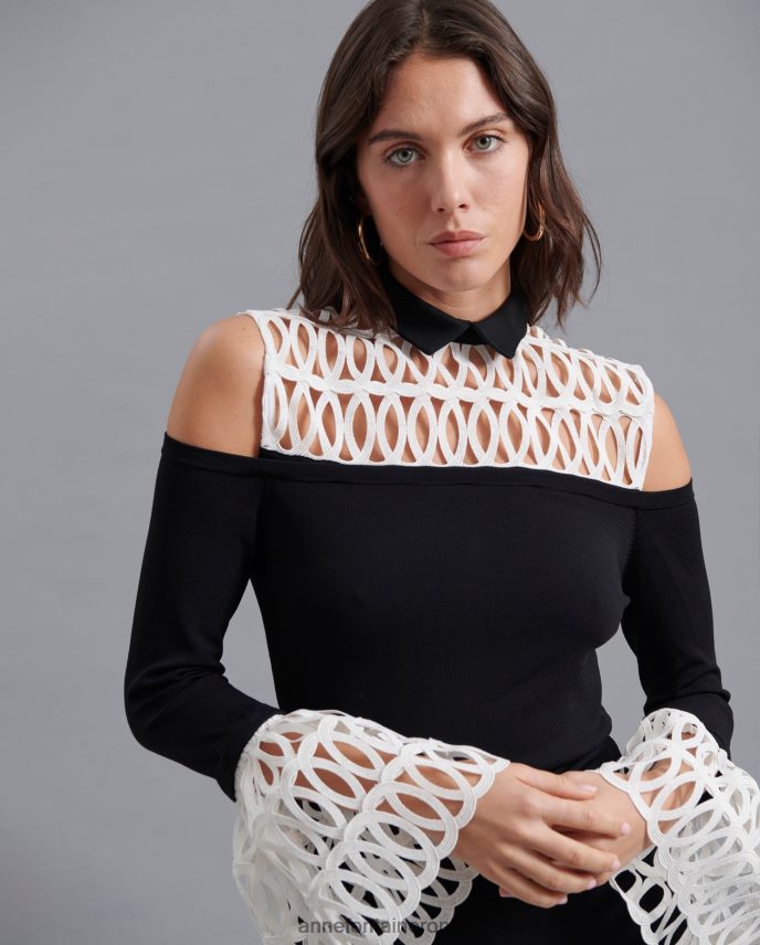 ropa es Anne Fontaine mujer Blusa Felicita con canesú y puños desmontables. blanco negro 646LTX493