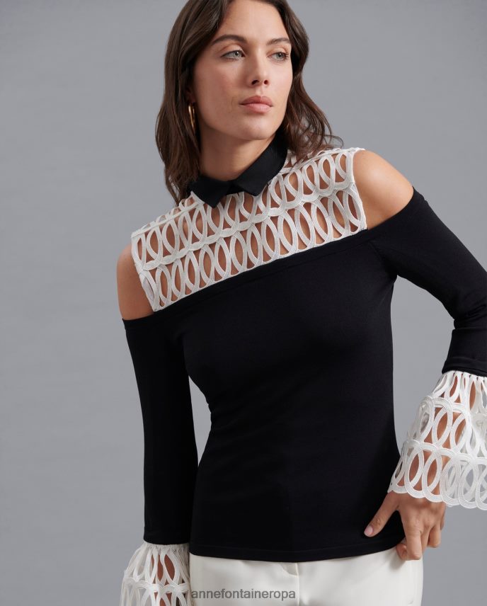 ropa es Anne Fontaine mujer Blusa Felicita con canesú y puños desmontables. blanco negro 646LTX493