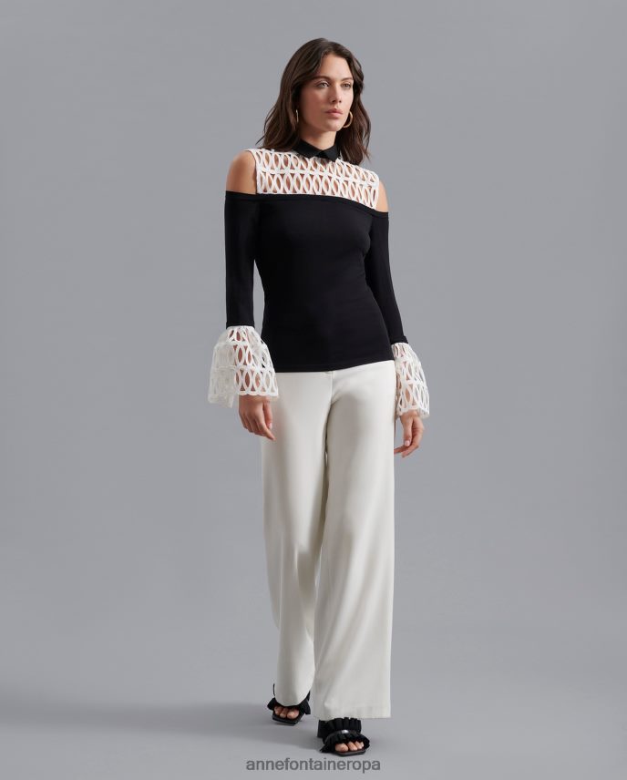 ropa es Anne Fontaine mujer Blusa Felicita con canesú y puños desmontables. blanco negro 646LTX493