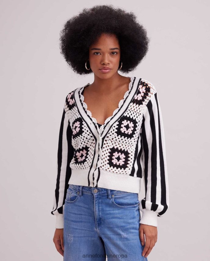 ropa es Anne Fontaine mujer Cárdigan cubisme y cárdigan de punto a crochet con estampado geométrico. blanco negro 646LTX500