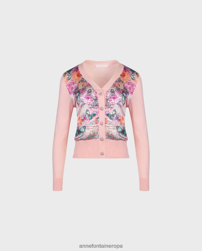 ropa es Anne Fontaine mujer Cárdigan zilia cárdigan de manga larga con diseño estampado de mariposas florales rosa 646LTX467