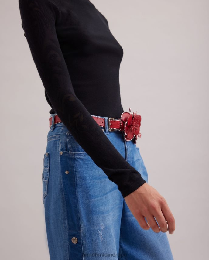 ropa es Anne Fontaine mujer Jersey color rosa con cuello simulado y punto fino con estampado abstracto desgastado negro 646LTX479