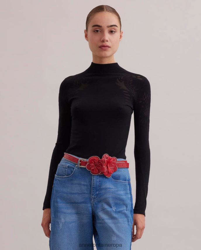 ropa es Anne Fontaine mujer Jersey color rosa con cuello simulado y punto fino con estampado abstracto desgastado negro 646LTX479