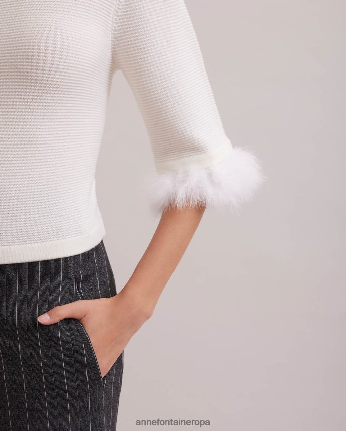 ropa es Anne Fontaine mujer Jersey de punto texturizado Beckett Top con mangas de plumas extraíbles blanco 646LTX474