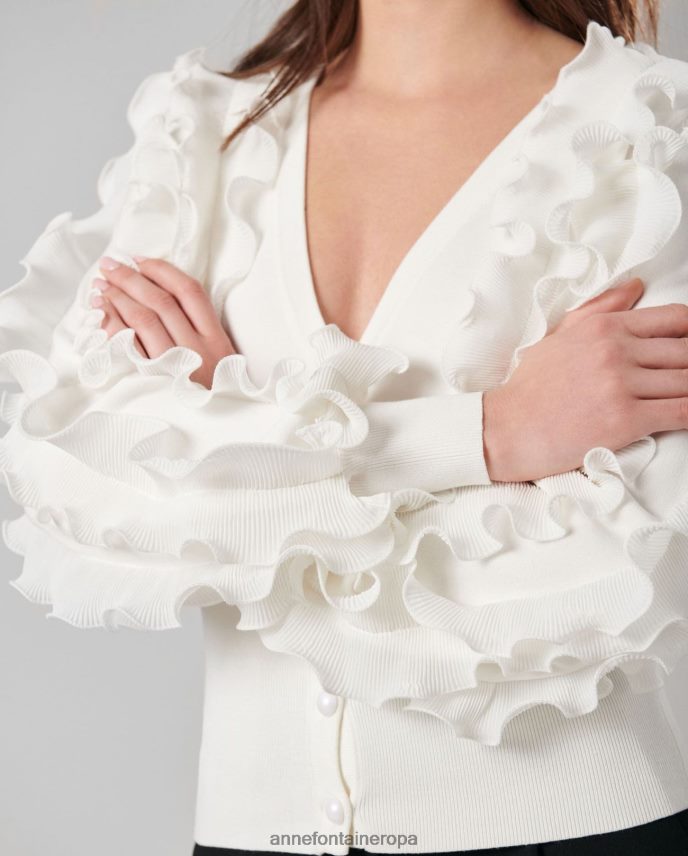 ropa es Anne Fontaine mujer cárdigan ciline cárdigan cubierto con volantes de manga larga blanco 646LTX488