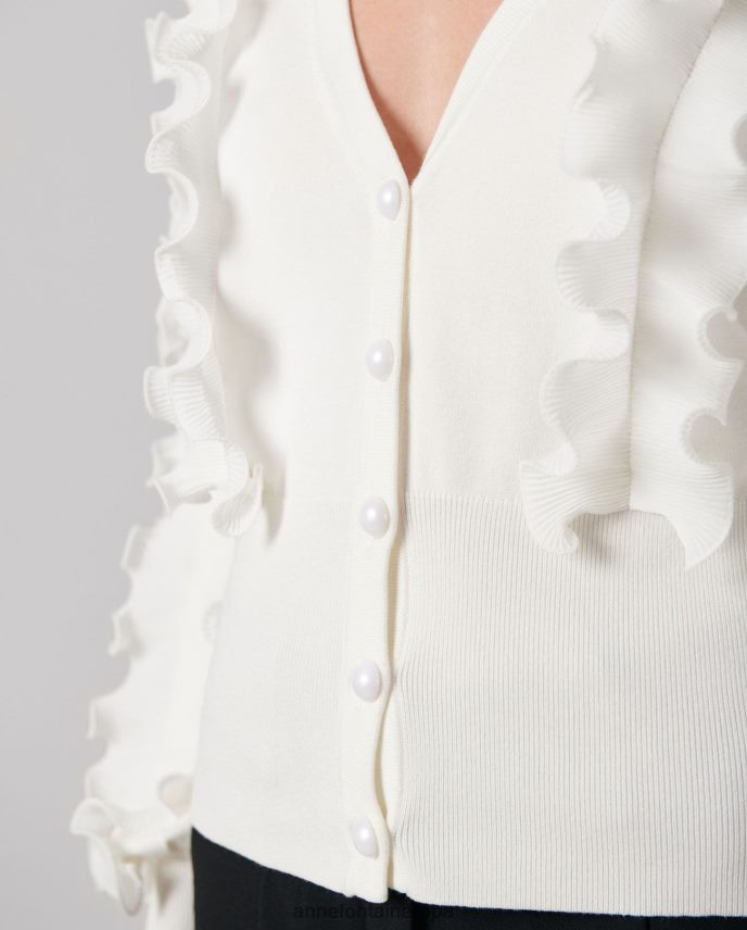 ropa es Anne Fontaine mujer cárdigan ciline cárdigan cubierto con volantes de manga larga blanco 646LTX488