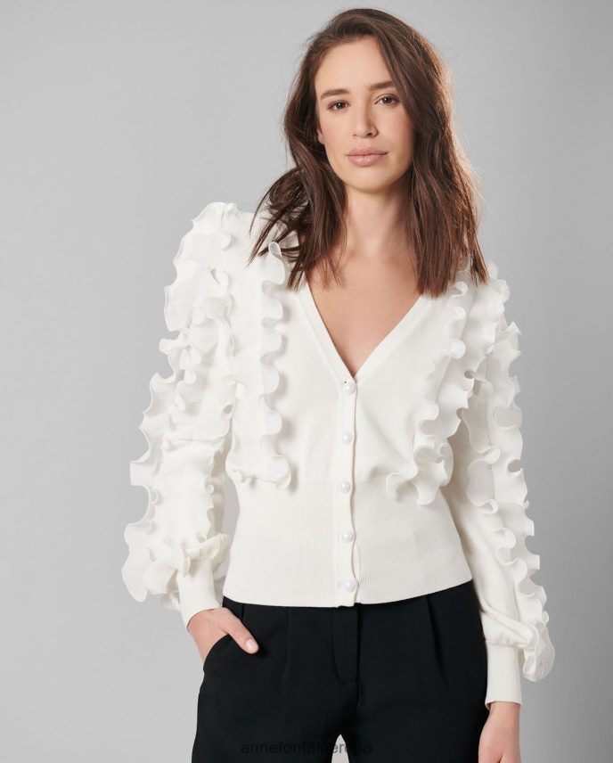 ropa es Anne Fontaine mujer cárdigan ciline cárdigan cubierto con volantes de manga larga blanco 646LTX488