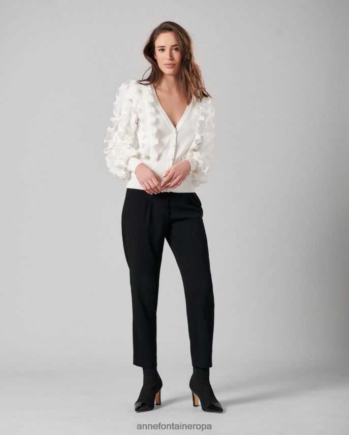 ropa es Anne Fontaine mujer cárdigan ciline cárdigan cubierto con volantes de manga larga blanco 646LTX488