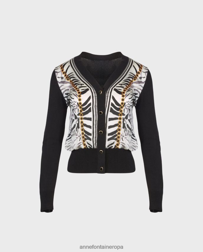ropa es Anne Fontaine mujer cárdigan garoupe de punto de seda con diseño de cebra blanco negro 646LTX468
