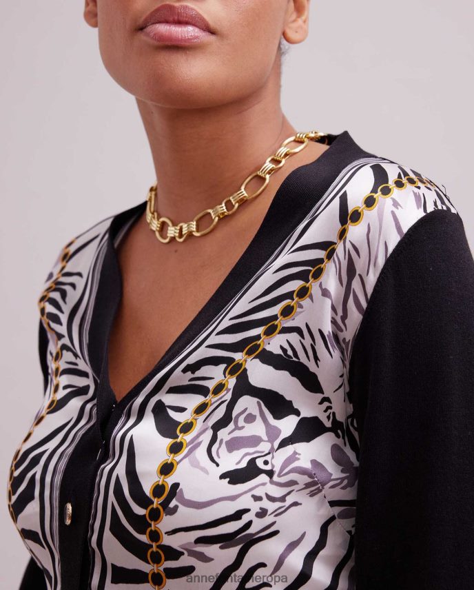 ropa es Anne Fontaine mujer cárdigan garoupe de punto de seda con diseño de cebra blanco negro 646LTX468