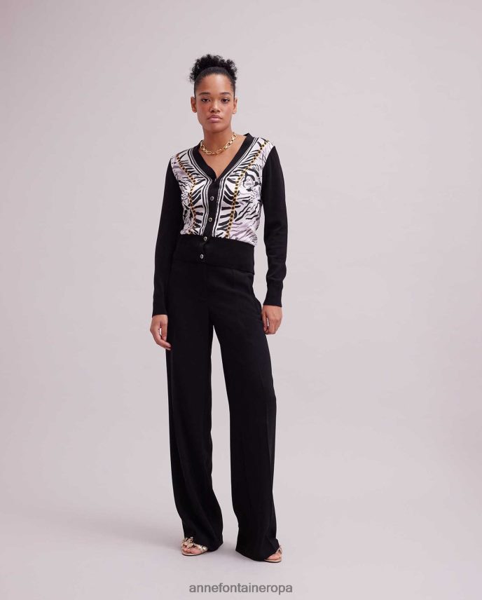ropa es Anne Fontaine mujer cárdigan garoupe de punto de seda con diseño de cebra blanco negro 646LTX468