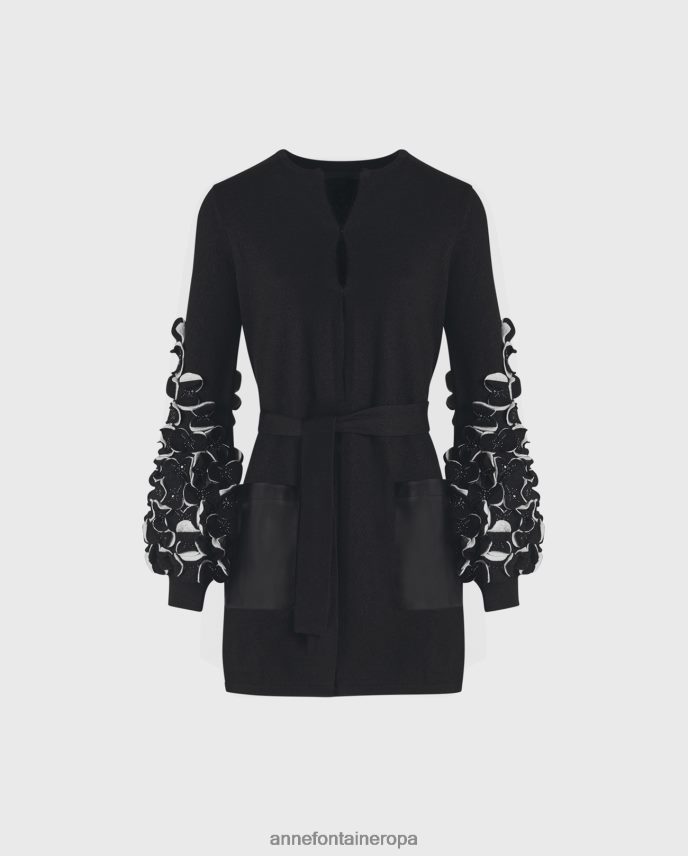 ropa es Anne Fontaine mujer cárdigan laure de punto con pétalos bicolor en las mangas blanco negro 646LTX472