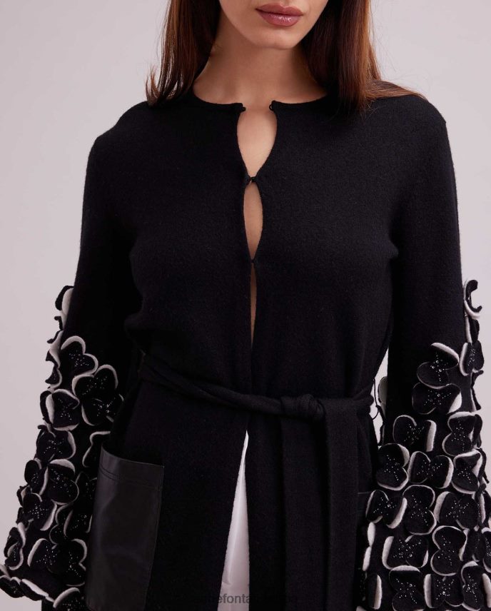 ropa es Anne Fontaine mujer cárdigan laure de punto con pétalos bicolor en las mangas blanco negro 646LTX472