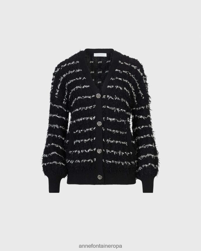 ropa es Anne Fontaine mujer cárdigan parnasse cárdigan de manga larga con cuello en V y ribete texturizado blanco negro 646LTX478