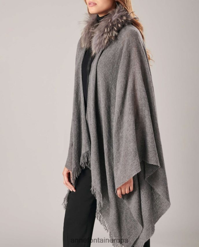 ropa es Anne Fontaine mujer poncho gus poncho de lana con cuello de piel elegante 646LTX492
