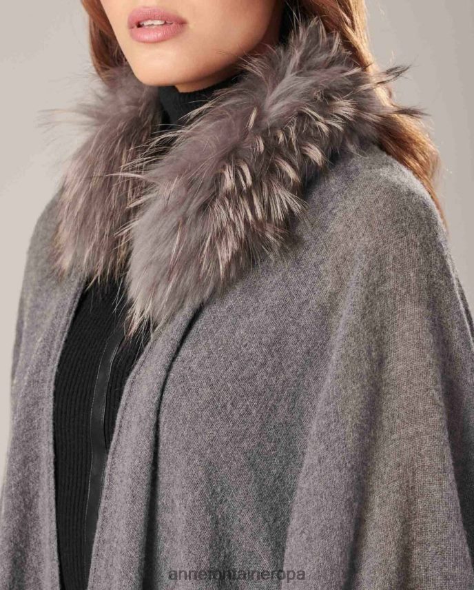 ropa es Anne Fontaine mujer poncho gus poncho de lana con cuello de piel elegante 646LTX492