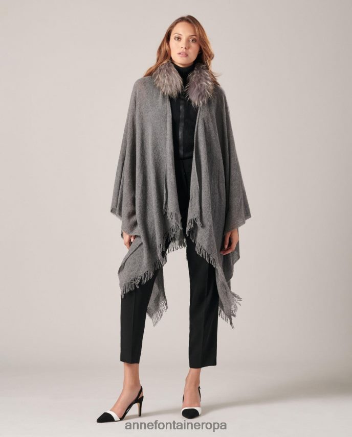 ropa es Anne Fontaine mujer poncho gus poncho de lana con cuello de piel elegante 646LTX492