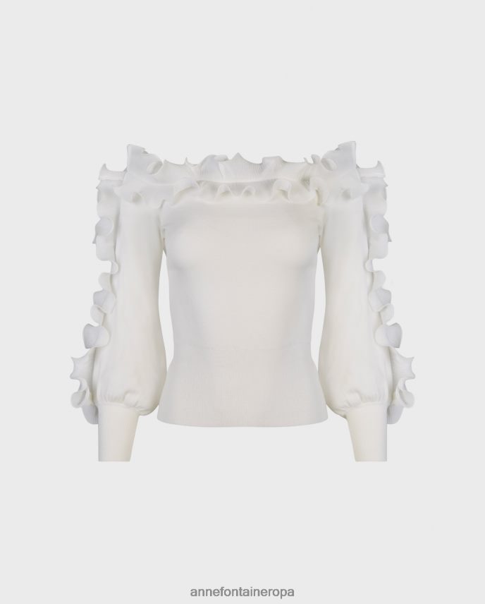 ropa es Anne Fontaine mujer suéter catane jersey de manga larga de punto con detalles de volantes blanco 646LTX462