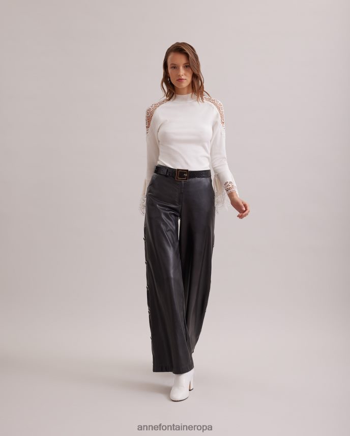 ropa es Anne Fontaine mujer suéter fozia suéter de punto con detalles transparentes de encaje floral luna blanca 646LTX475