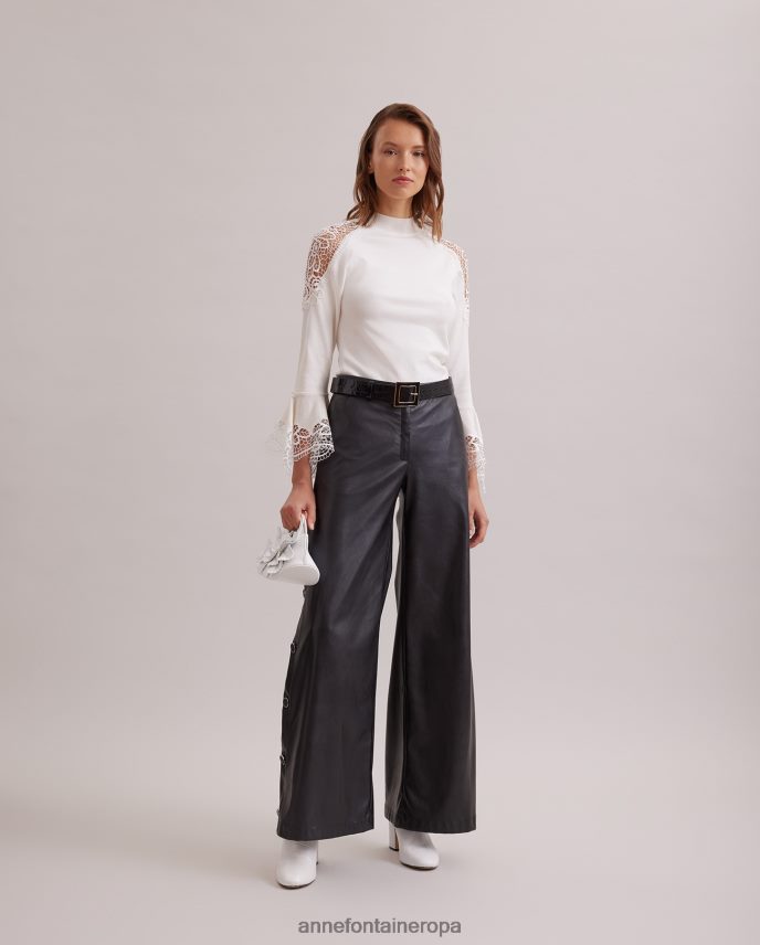 ropa es Anne Fontaine mujer suéter fozia suéter de punto con detalles transparentes de encaje floral luna blanca 646LTX475