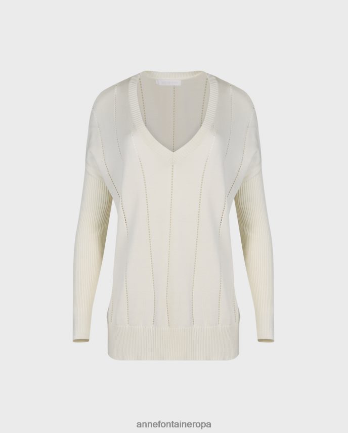 ropa es Anne Fontaine mujer suéter imanol suéter oversize de manga larga con cuello en v blanco 646LTX486