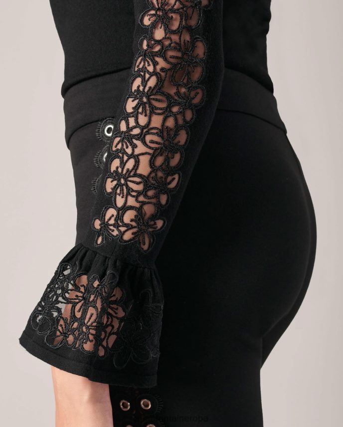 ropa es Anne Fontaine mujer suéter sophie suéter de punto de manga larga con volantes en los puños negro 646LTX490