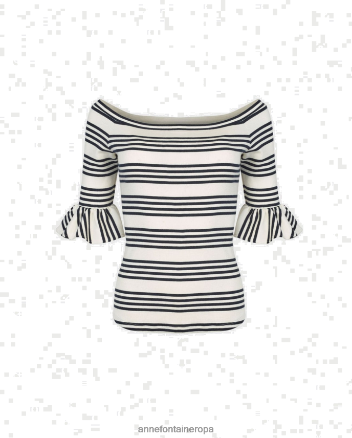 ropa es Anne Fontaine mujer Jersey de punto a rayas con parte superior de color crayón y mangas 3/4 Armada 646LTX265