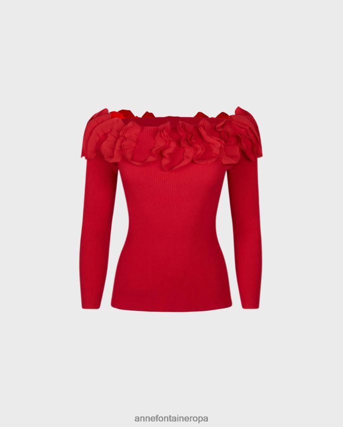 ropa es Anne Fontaine mujer Jersey feda de manga larga con volantes adornados rojo 646LTX280