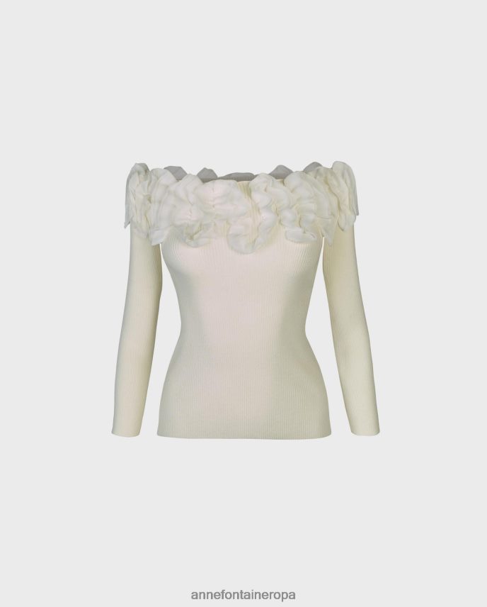 ropa es Anne Fontaine mujer Jersey feda top manga 3/4 de punto con volantes blanco 646LTX279