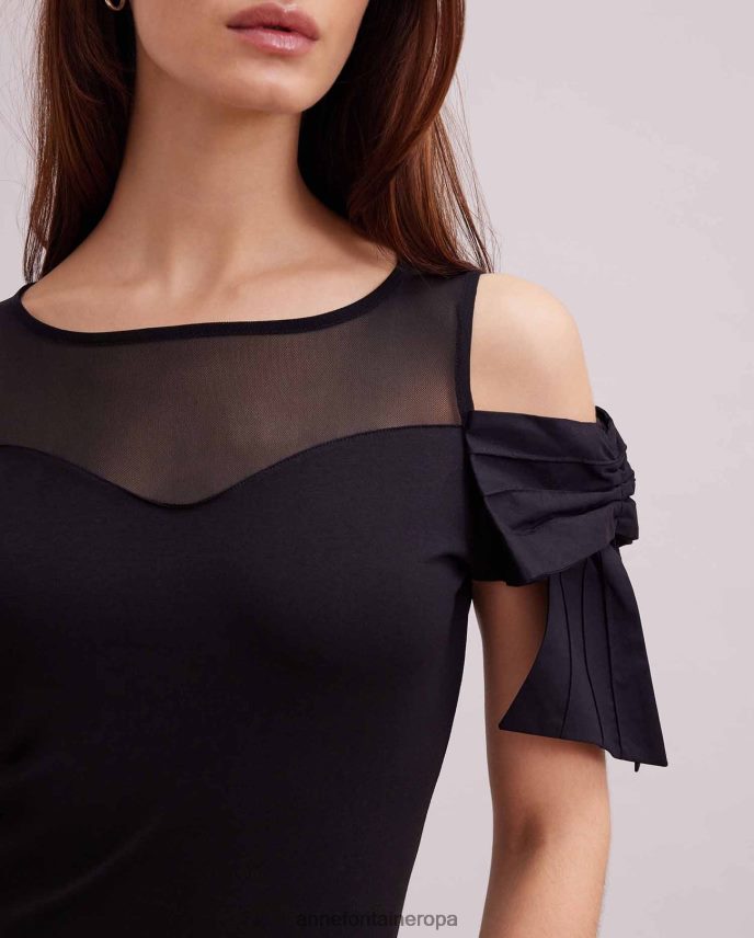 ropa es Anne Fontaine mujer Top virtyl top de punto con escote corazón y canesú transparente negro 646LTX251