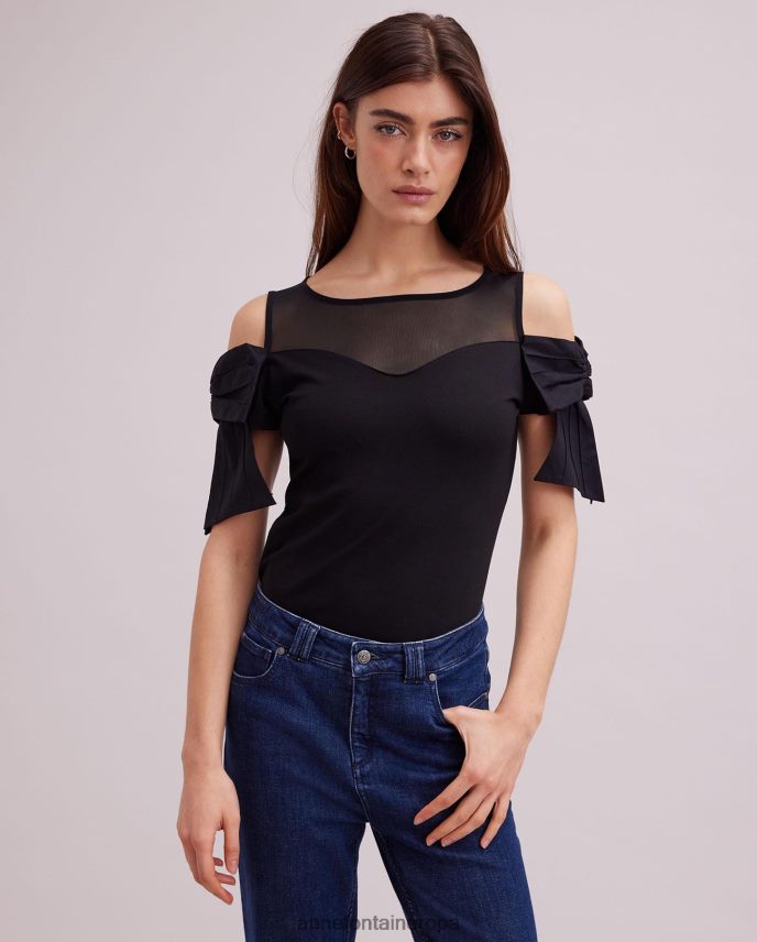 ropa es Anne Fontaine mujer Top virtyl top de punto con escote corazón y canesú transparente negro 646LTX251