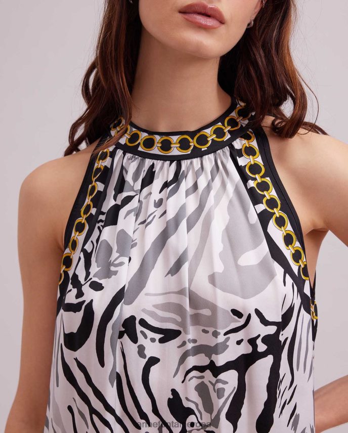 ropa es Anne Fontaine mujer juan top top halter con diseño de cebra de seda negro 646LTX256