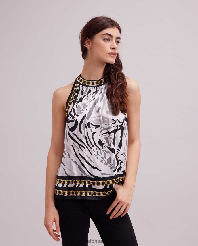 ropa es Anne Fontaine mujer juan top top halter con diseño de cebra de seda negro 646LTX256
