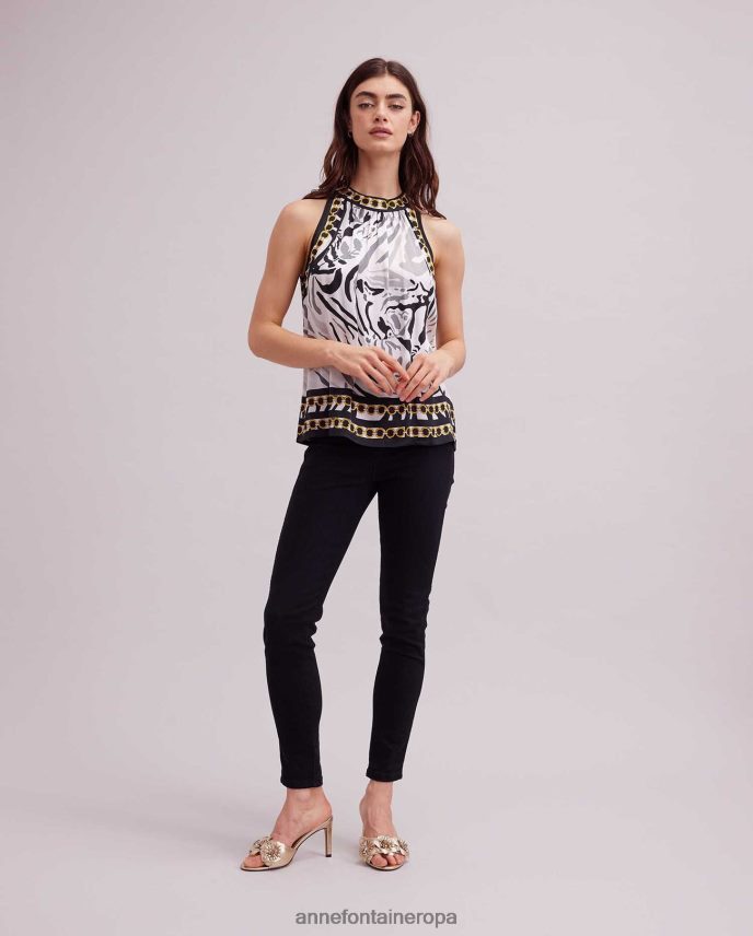 ropa es Anne Fontaine mujer juan top top halter con diseño de cebra de seda negro 646LTX256