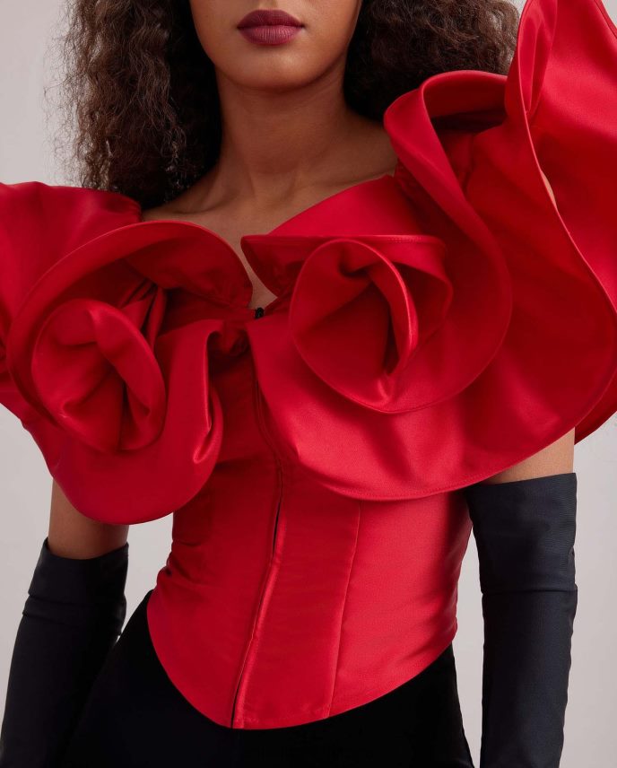 ropa es Anne Fontaine mujer ode corset top corsé con volantes exagerados tango rojo 646LTX254