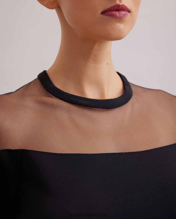ropa es Anne Fontaine mujer sudadera kally sudadera de tul transparente de manga larga negro 646LTX293