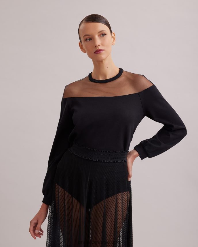 ropa es Anne Fontaine mujer sudadera kally sudadera de tul transparente de manga larga negro 646LTX293