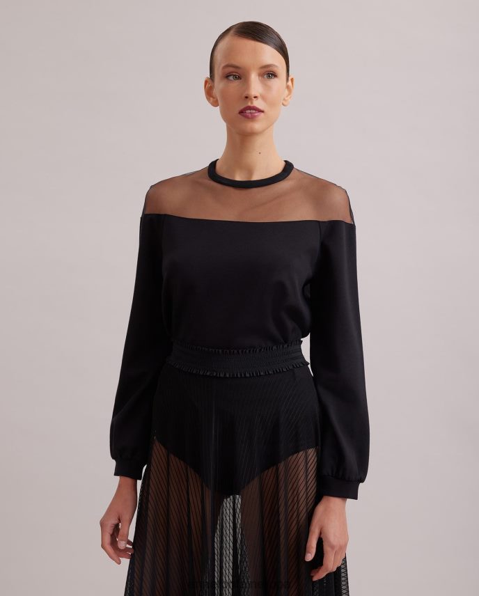 ropa es Anne Fontaine mujer sudadera kally sudadera de tul transparente de manga larga negro 646LTX293
