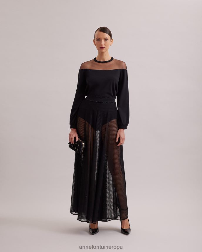 ropa es Anne Fontaine mujer sudadera kally sudadera de tul transparente de manga larga negro 646LTX293