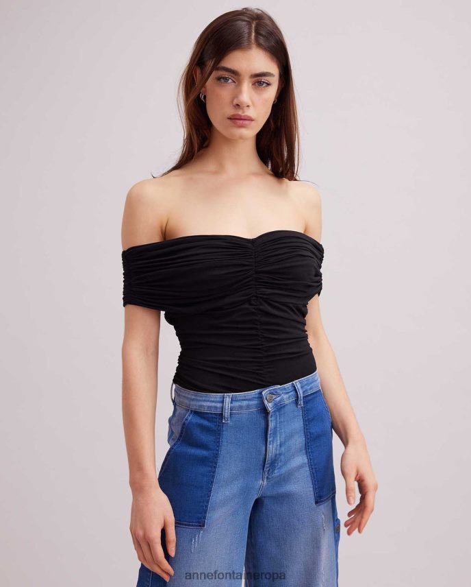 ropa es Anne Fontaine mujer top claudie top fruncido con hombros descubiertos negro 646LTX294